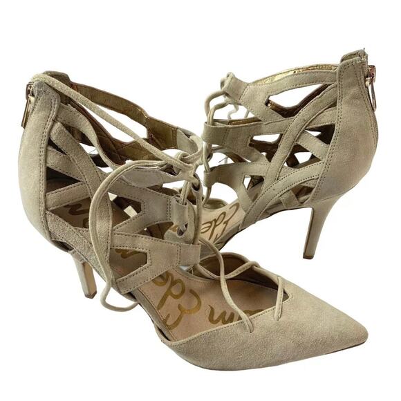 Sam Edelman Zavier Gladiator Pumps Size 9.5M Suede Pointy Toe Lace Up Cage Heels - Picture 2 of 6